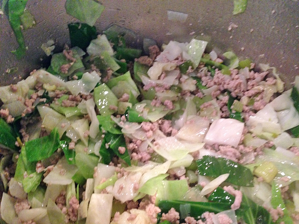 Cabbage dressing in process before the reducing starts Old Southern Rice Dressing www.diningwithmimi.com