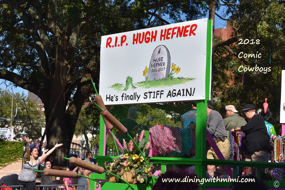 RIP Huge Hefner Cartoons from parade Springing into Mobile with Comic Cowboys www.diningwithmimi.com